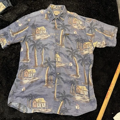 Camisa Woolrich De Colección Para Hombres Talla XLT Azul Hawaiano Aloha Abotonada Algodón Palmeras Foto 1 de 4
