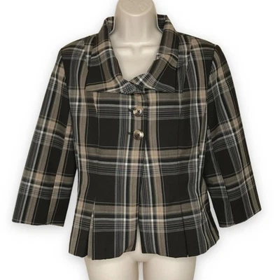 Chaqueta plisada Isaac Mizrahi X Target marrón verde azulado manga 3/4 para mujer talla 8 Foto 1 de 4