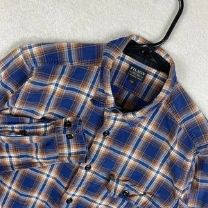 Filson Rustic Oxford Long Sleeve Button Up Shirt Mens S Indigo Rust Plaid READ - Picture 1 of 10
