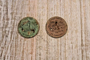 Antique Paper Coins Quillen Addington Store 1 & 2 Cents Pre-1910 Bulls Gap, TN - Picture 1 of 3
