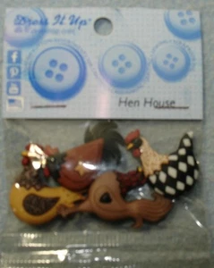 Novelty Plastic HEN HOUSE Buttons NIP by Dress It Up 4 FANCY CHICKENS HEN Shanks - Picture 1 of 8