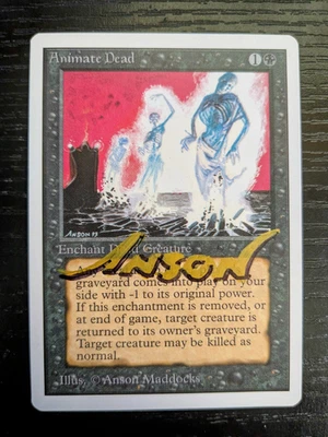 MTG UNLIMITED 1993 SHADOW SIGNED Animate Dead BY ORIGINAL ARTIST ANSON MADDOCKS - Image 1 of 2