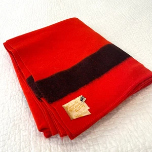 Vintage Witney Blanket 72 90 Red Black Wool England Made 3 Pound May Co Trapper - Picture 1 of 15