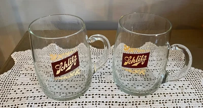 Juego de 2 tazas de vidrio pinta mango cerveza SCHLITZ raras de colección Foto 1 de 4