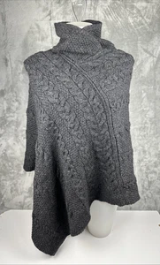 Inis Crafts Sweater Cape Poncho Shawl 100% Merino Wool Gray S/M Made in Ireland - Picture 1 of 13
