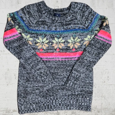 American Eagle Gray Multicolor Fair Isle Wool Blend Crewneck Sweater Size XS - Image 1 of 4