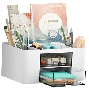 Pen Organizer with 2 Drawer, Multi-Functional Pencil Holder for Desk, Desk - Picture 1 of 8