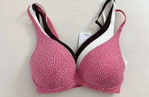 BNWT M&S 3 pack cotton rich non wired padded plunge t-shirt bras - Picture 1 of 3