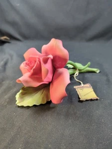 Capodimonte Pink Porcelain Handmade stem Rose Figurine Italy unique Pretty - Picture 1 of 13