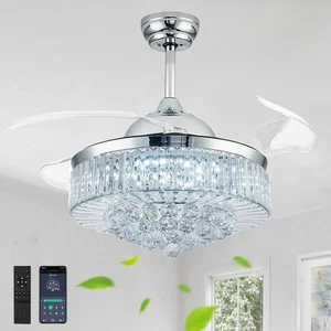 42'' Fandelier Ceiling Fans with Light Chandelier Ceiling Fan Retractable Cei... - Picture 1 of 8