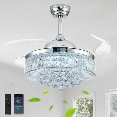 42'' Fandelier Ceiling Fans with Light Chandelier Ceiling Fan Retractable Cei... - Image 1 of 4