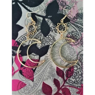 Large Statement Gold Tone Moon Dangle Earrings - Brand New - Image 1 of 2
