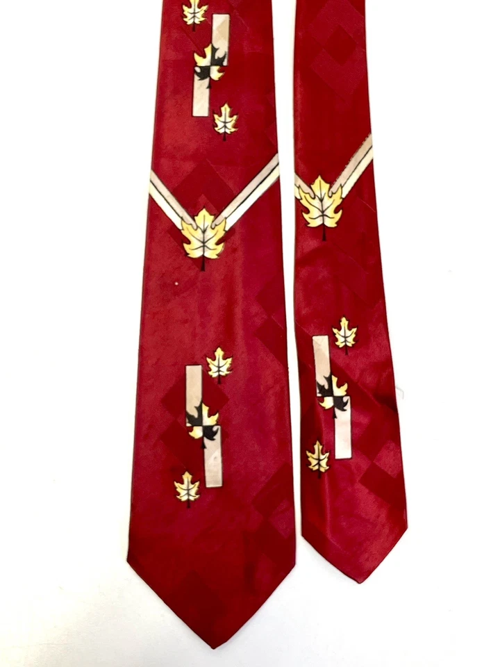 Corbata De Colección 40 Años 50 Rojo Rockabilly Hoja de Oro Columpio Art Deco Otoño Seda Rata Pack Foto 1 de 4