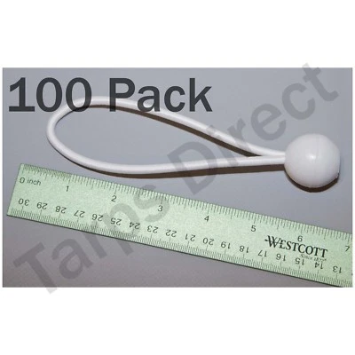 HARPSTER TARPS 6" Premium White Ball Bungies Bungee - Canopy Cargo Tie Downs - Package of 100