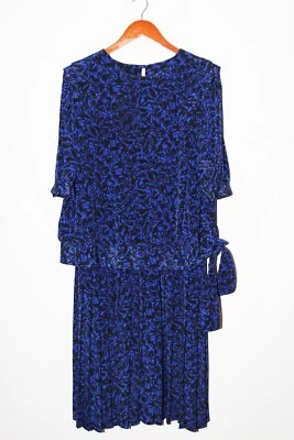 VTG Diane von Furstenberg Drop Waist 80s Dress Secretary Geek Black Blue size L - Image 1 of 4