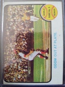 1973 Topps Baseball World Series Game No. 5 Odom Out At Plate #207