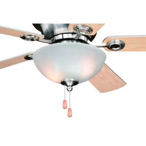 42" Small Room Satin Nicke Indoor LED Ceiling Fan Frosted Glass Shade Bowl Light - Picture 1 of 7