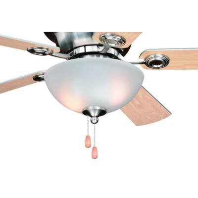 42" Small Room Satin Nicke Indoor LED Ceiling Fan Frosted Glass Shade Bowl Light - Image 1 of 4