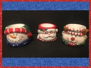 NEW! Home Interiors HOLIDAY 3 Tea-Light CANDLE HOLDERS Santa, Snowman & Reindeer - Picture 1 of 9