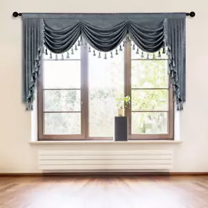 Thick Grey Chenille Window Curtains Valance for Living Room Swag Waterfall Valan - Picture 1 of 8