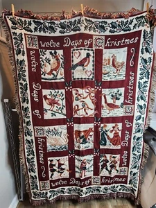 Vintage 12 Days Of Christmas Gobelin Überwurf Decke Rot Grün Gold Goodwin Weavers - Bild 1 von 10