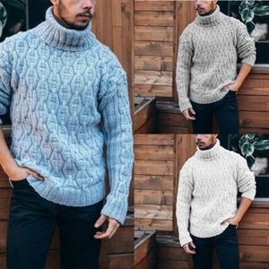 Mens Winter Warm Turtle Neck Chunky Knitted Tops Sweater Casual Pullover Jumper - Picture 1 of 16