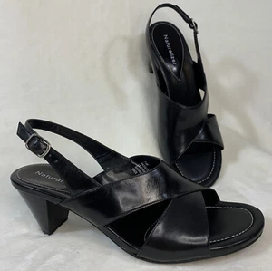 Naturalizer Serenity Black Sling Back Leather Open Toe Heels  EUC Size 7 Width C - Picture 1 of 12