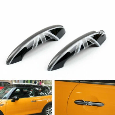 Black Union Jack UK Flag Door Handle Cover For Mini Cooper R50 R52 R53 R55 F8 H0 Foto 1 de 4