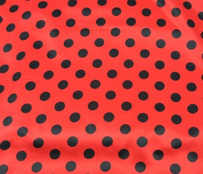 Tela lencería braguita 100 % poliéster satinado brillante rojo lunares con negro 60"BYD Foto 1 de 2