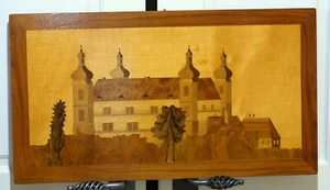 1980 Signed Czech Village Wooden Marquetry Wall Hanging 27.5"x15.25" Very Good + - Picture 1 of 10
