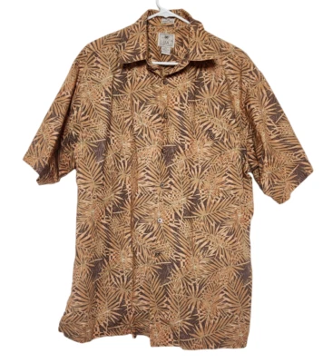 Camisa Hawaiana Luau Para Hombres L 100% Algodón Botón Campamento Floral Naranja Marrón Foto 1 de 4