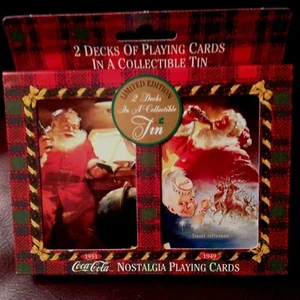 Coca Cola Nostalgie Doppeldeck Weihnachtsmann Spielkarten mit Tin Case 1997 Neu in OVP - Bild 1 von 5