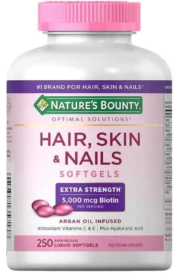 Nature's Bounty Hair Skin & Nails 250 cápsulas gelatinosas - Suplemento de biotina para beleza - Imagem 1 de 3