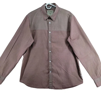 Guess Men's XL Red Pinstripe Graphic Cotton Long Sleeves Casual Shirt - Image 1 of 4