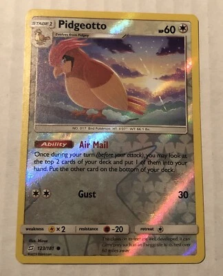 REVERSE HOLO Rare Pokemon Card Sun & Moon  Pidgeotto 123/181 - Image 1 of 3