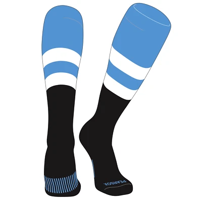 PEAR SOX Striped OTC Baseball, Softball, Football Socks (D) Sky Blue, White, Black