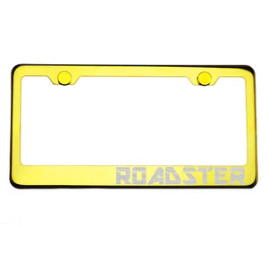 Gold Chrome License Plate Frame ROADSTER Laser Etched Metal Screw Cap - Bild 1 von 8