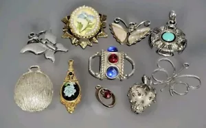 10 Costume Jewelry Mix Metal Gold And Silvertone Pendant Lot Unmarked - Picture 1 of 13