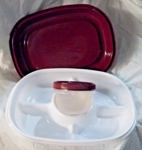 Rubbermaid Party Platter Container 5 Compartments w/Dip Container Maroon/White - Picture 1 of 5