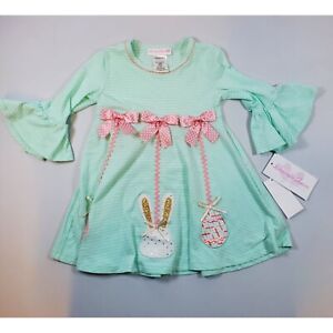 Bonnie Jean Girls Easter Bunny Top Size 4T NWT Green Bell-Sleeve Striped Tunic