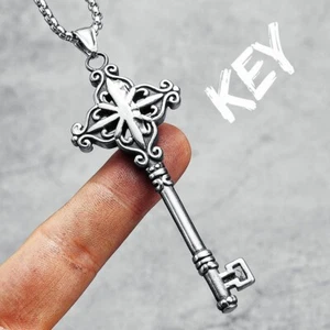 Vintage Key Men Necklace Creative Keys 316L Stainless Steel Pendant Chain Retro - Picture 1 of 10