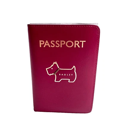 Radley Passport Holder Cranberry Red Leather Travel Heritage Dog Outline RRP £49 - image 1 of 4