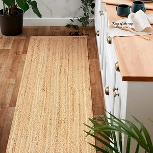 Runner Rug Jute Braided Rectangle 100% Natural Jute Handmade Rustic look Carpet - Picture 1 of 9