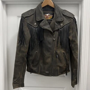 Harley Davidson Damen Braun Leder Fransen Jacke Größe S Echtleder - Bild 1 von 22