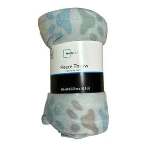 Mainstays Paw Print Fleece Throw Blanket NEW Gray 50"x60" Cat Dog Paws Colorful - Picture 1 of 4