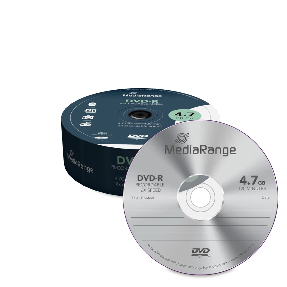 25 Rohlinge MediaRange DVD-R 4,7Gb 16x Schreiben - Bild 1 von 1
