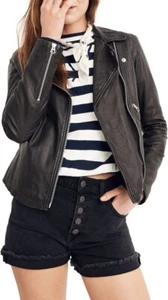 MADEWELL Mujer 'La Chaqueta de Motocicleta de Cuero Lavado' Negra Pequeña $525+ NUEVA - Imagen 1 de 14