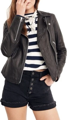 MADEWELL Women’s ‘The Washed Leather Motorcycle Jacket’ Black Small $525+ NEW - Image 1 of 4