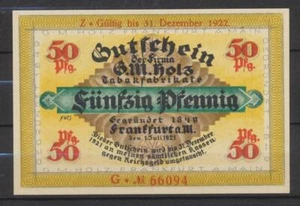 Frankfurt a.M. - GM Holz - 1x Notgeld - L 360.d2 - G/M 374.4 - 50Pf - Bst. Z (G) - Bild 1 von 2