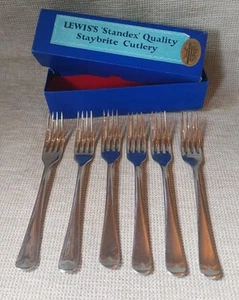 6 Vintage Old English Dessert Forks 17.5 cm Lewis's Standex Firth  - Picture 1 of 6